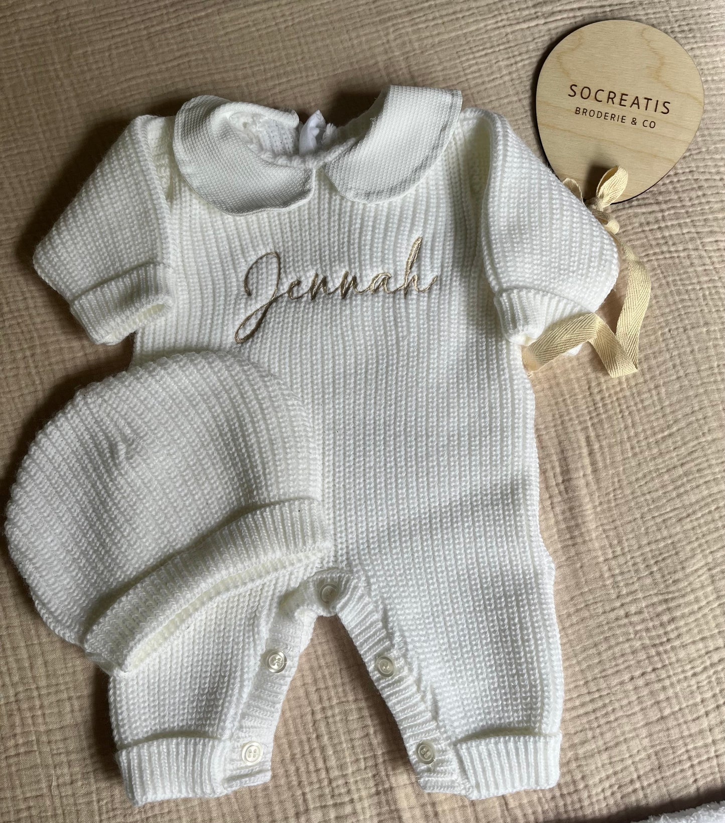 Combinaison bébé en maille brodé personnalisé 